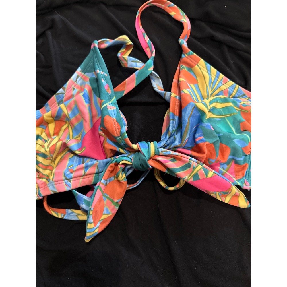 Kona Sol Tropical Floral Front Tie Halter Bikini Top Blue Pink D/DD